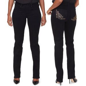 NYDJ Womens size 0 jeans black Marilyn straight catwalk embellished pocket